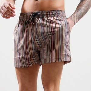 Paul Smith Men’s Classic Short Swim Trunks in Signature Stripe Small Beach Short